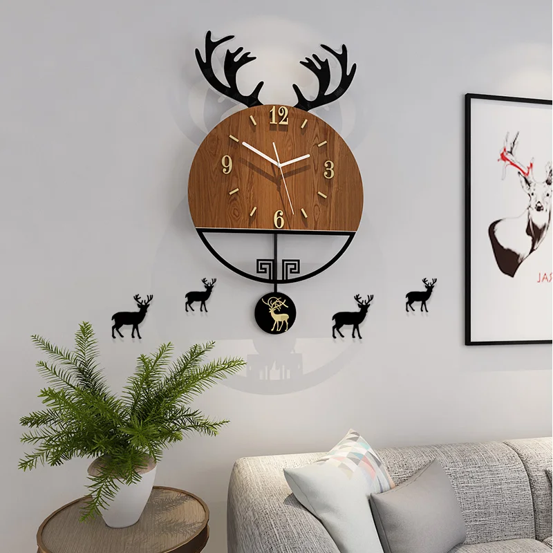 

Nordic Creative Wall Clock Pendulum Metal Living Room Wall Clocks Quartz Silent Reloj Pared Madera Modern Design BB50WC