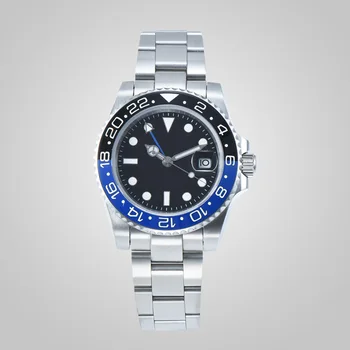 automatic watch GMT blue and black 40mm ceramics bezel sapphire glass for watch stainless steel bracelet movement A18-18 
automatic watch GMT blue and black 40mm ceramics bezel sapphire glass for watch stainless steel bracelet movement A18-18