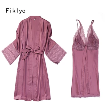 Fiklyc Women's 2 Pieces Robe & Gown Sets Faux Silk Sexy Female Brides Wedding Bathrobes + Nightdress Lingerie Home Clothing Hot
Fiklyc Women's 2 Pieces Robe & Gown Sets Faux Silk Sexy Female Brides Wedding Bathrobes + Nightdress Lingerie Home Clothing Hot