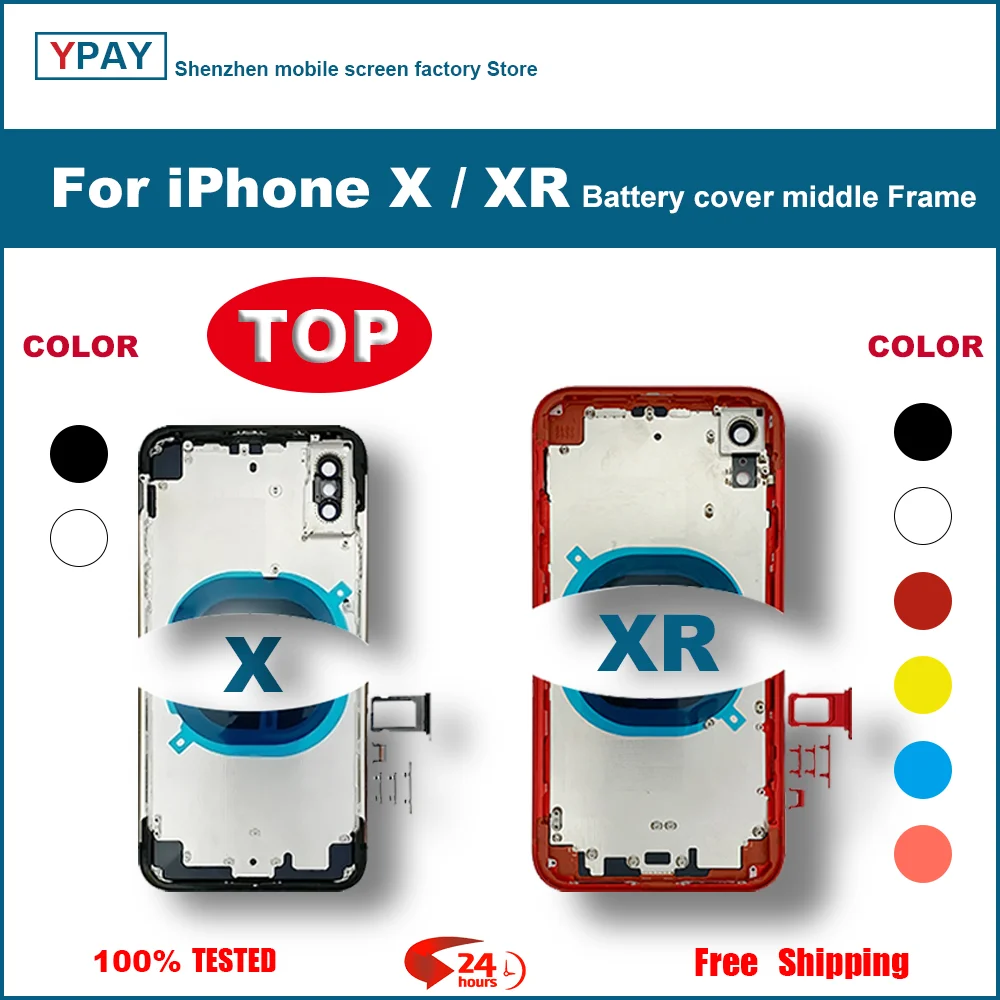 For iPhone X XR Battery Back Cover + Middle Chassis Frame SIM Tray Side Key Parts Rear Housing Case Assembly | Мобильные телефоны и