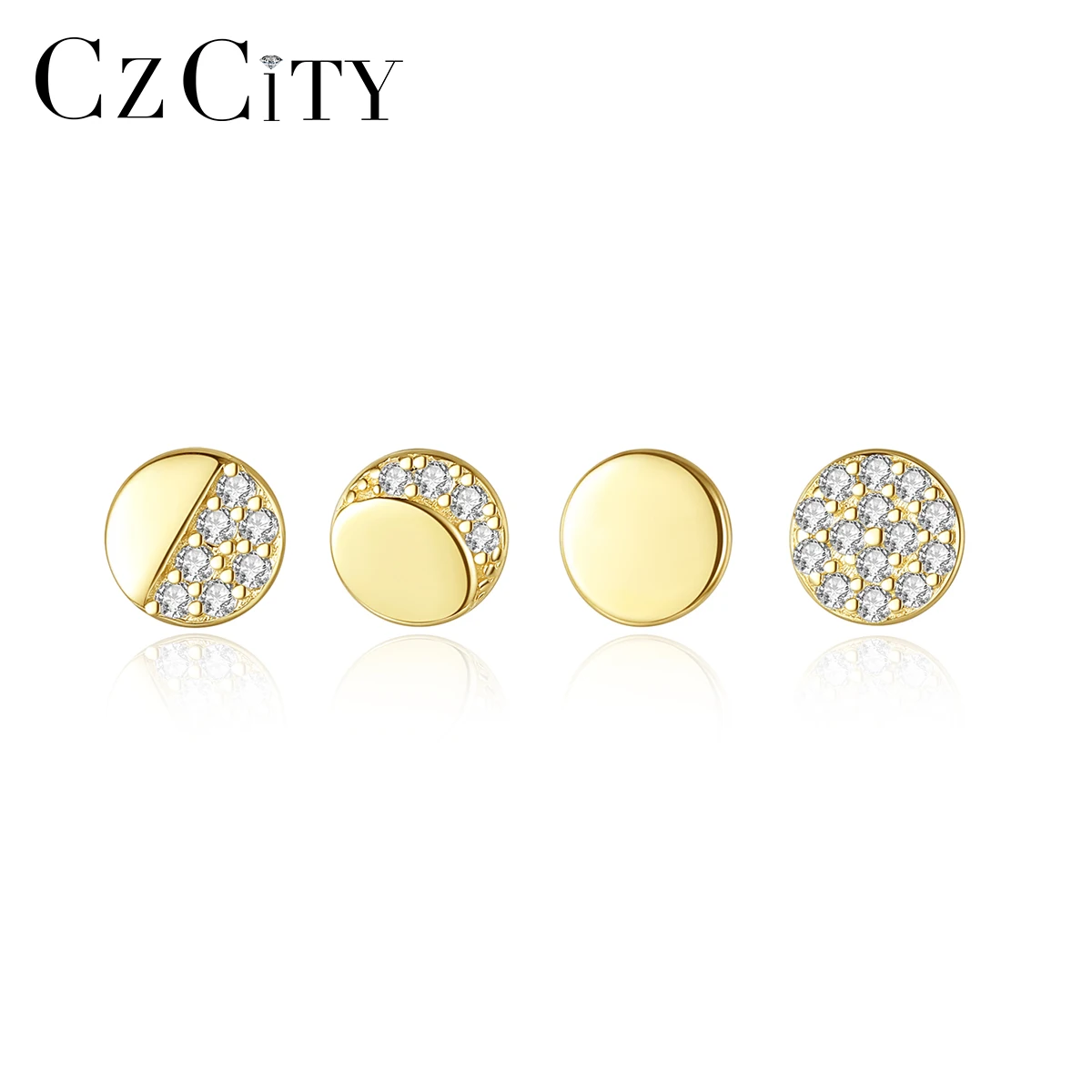 

CZCITY 925 Sterling Silver Plated 14K Gold Round Stud Earrings sets for Women Fine Jewelry CZ Boucle D'Oreille Femme Bijoux Gift