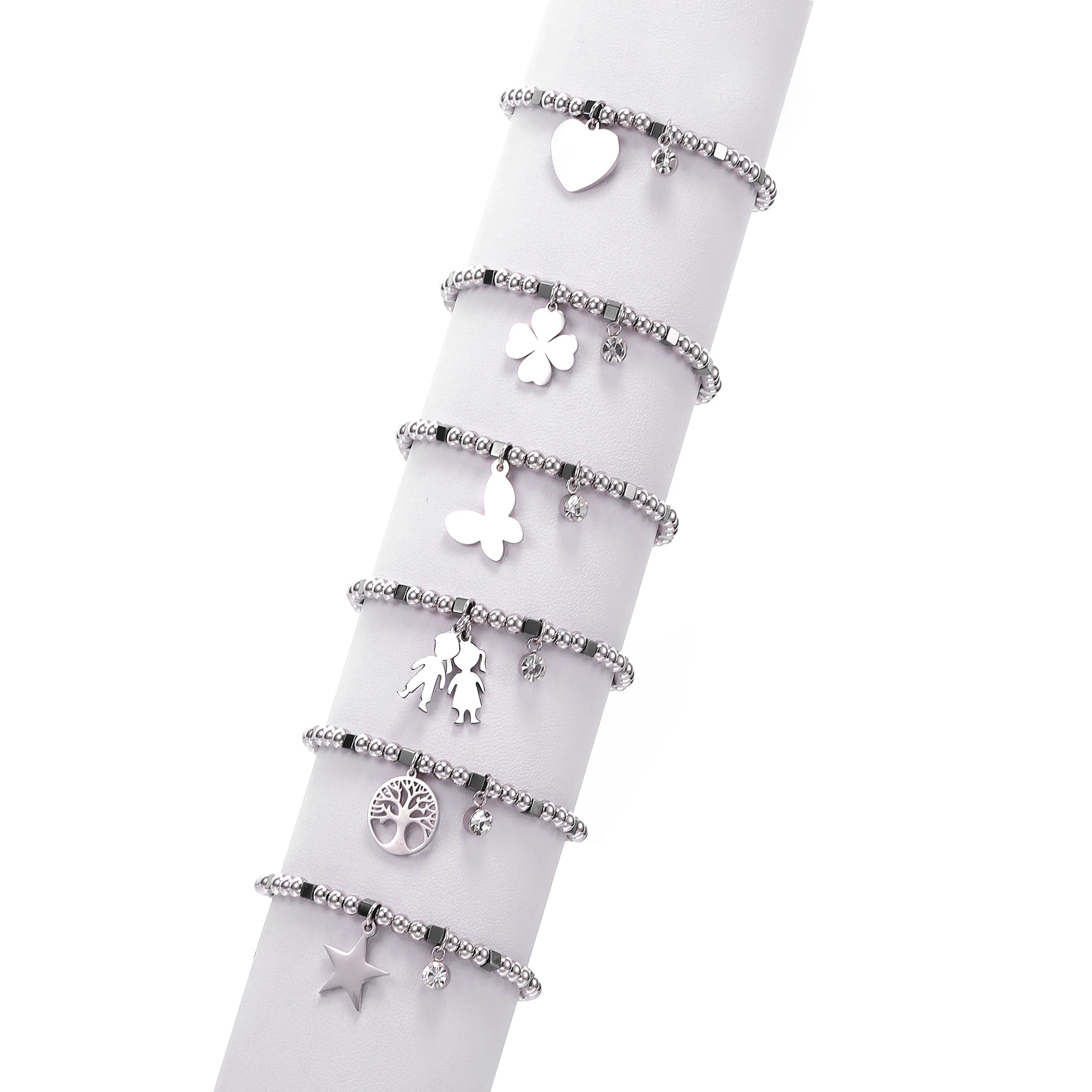 Simple Heart Star Figure Tree of Life Four Clover Charm Bracelet Stainless Steel Beads Crystal Bracelet Women 2019 Steel Jewelry
Simple Heart Star Figure Tree of Life Four Clover Charm Bracelet Stainless Steel Beads Crystal Bracelet Women 2019 Steel Jewelry