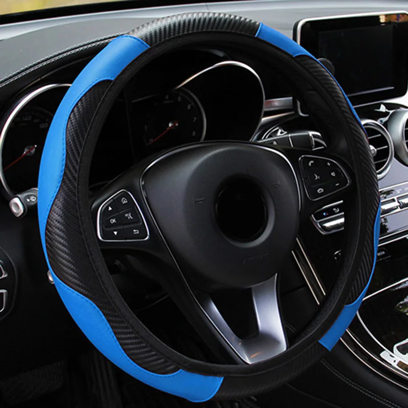 Universal 38CM Car Blue Black Carbon Fiber Leather Steering Wheel Cover Elastic Style Car Styling Decor Accessories
Universal 38CM Car Blue Black Carbon Fiber Leather Steering Wheel Cover Elastic Style Car Styling Decor Accessories