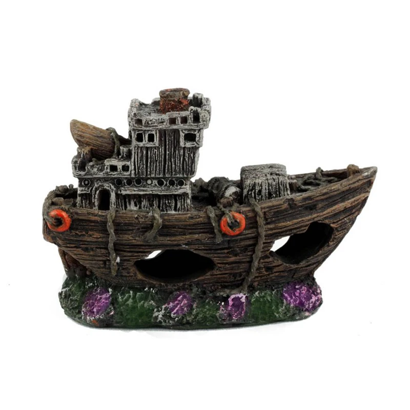 1 Decoration aquarium Aquarium Landscaping Decor Mini Shipwreck Crafts Ornaments Resin Boat Shape Fish Tank Decoration Accessories