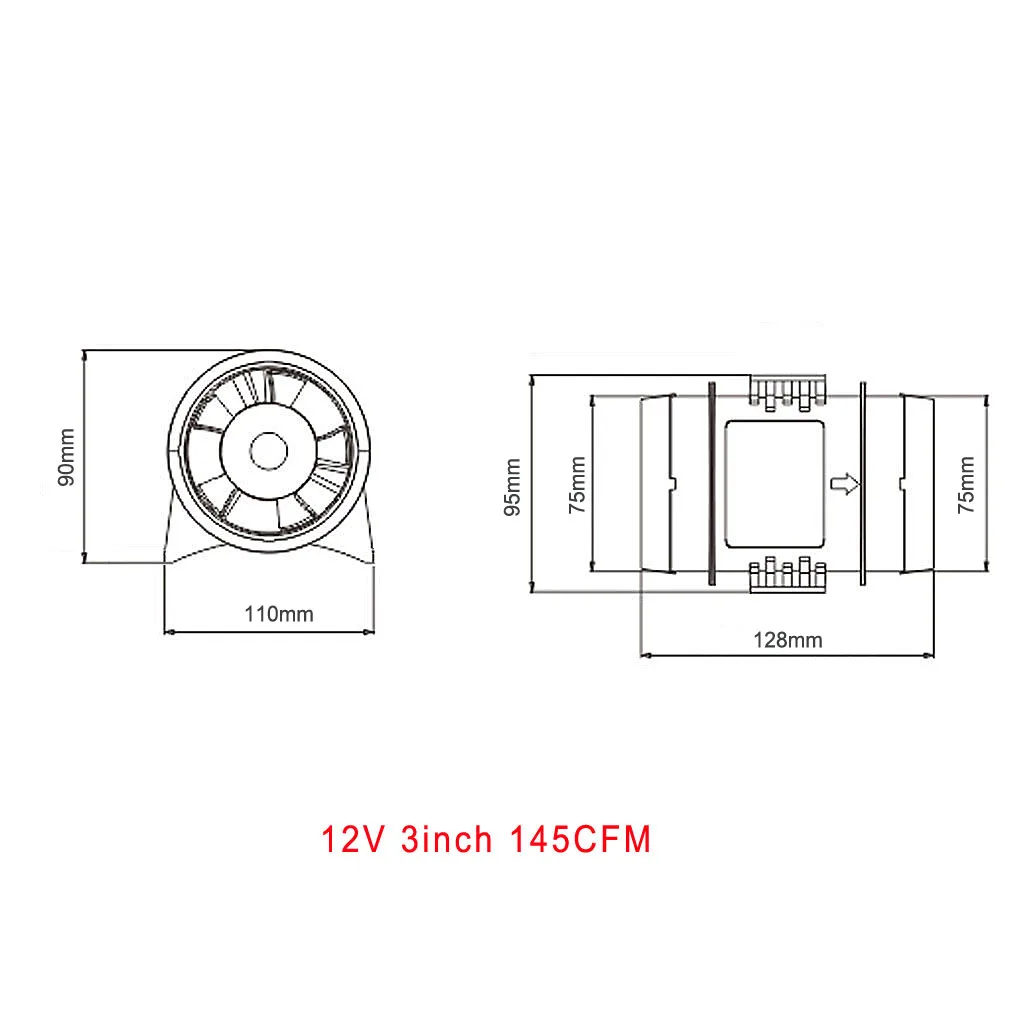 12V In-Line Air Blower Boat Bilge Engine Marine Cabin Ventilation Fan, Corrosion Resistant ABS Marine Boat Parts