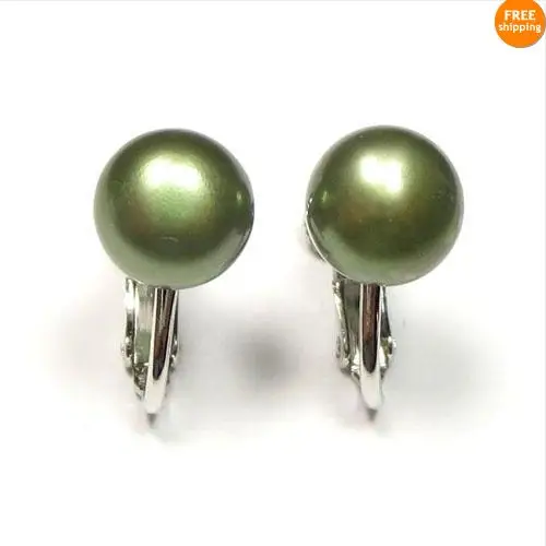 

New Favorite Pearl Store 8-8.5mm Genuine AAA Green Freshwater Pearl 18k YGP Screw Clip Earring Wedding Party Perfect Lady Gift