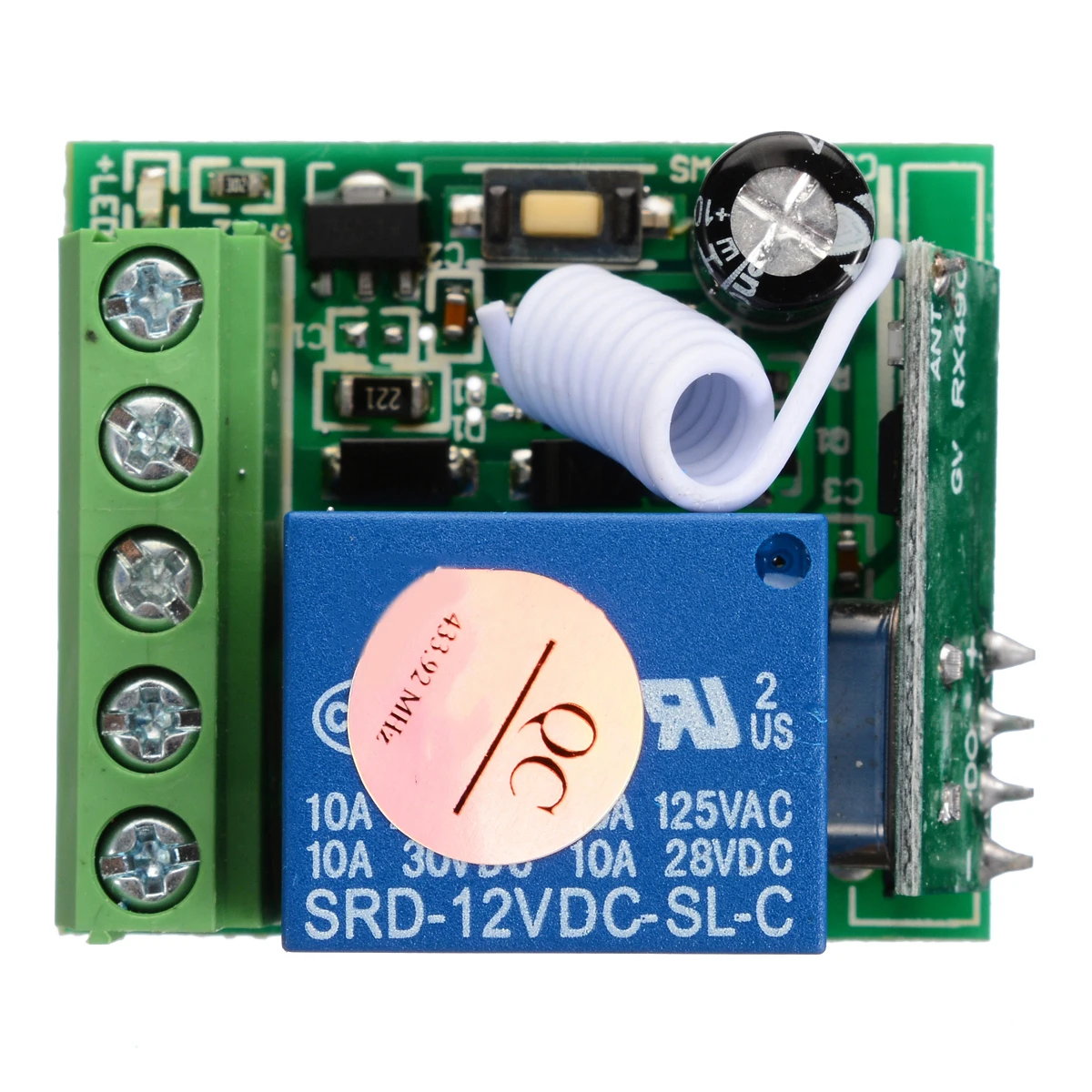 10A 433MHZ 1 Channel Receiver Wireless Relay RF Remote Control Switch Module DC12V Relay Switch Receiver Module
10A 433MHZ 1 Channel Receiver Wireless Relay RF Remote Control Switch Module DC12V Relay Switch Receiver Module