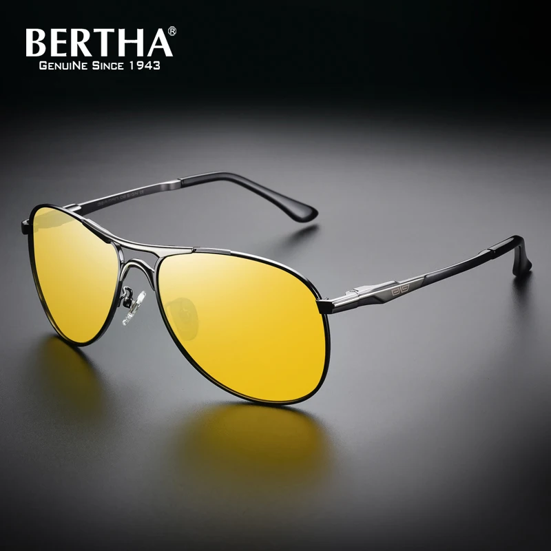 BERTHA New Aviaton Sunglasses Photochromic Polarized Pilot Eeywear Day And Night Vision Yellow Lens For Driving UV400 BSYS8722
BERTHA New Aviaton Sunglasses Photochromic Polarized Pilot Eeywear Day And Night Vision Yellow Lens For Driving UV400 BSYS8722