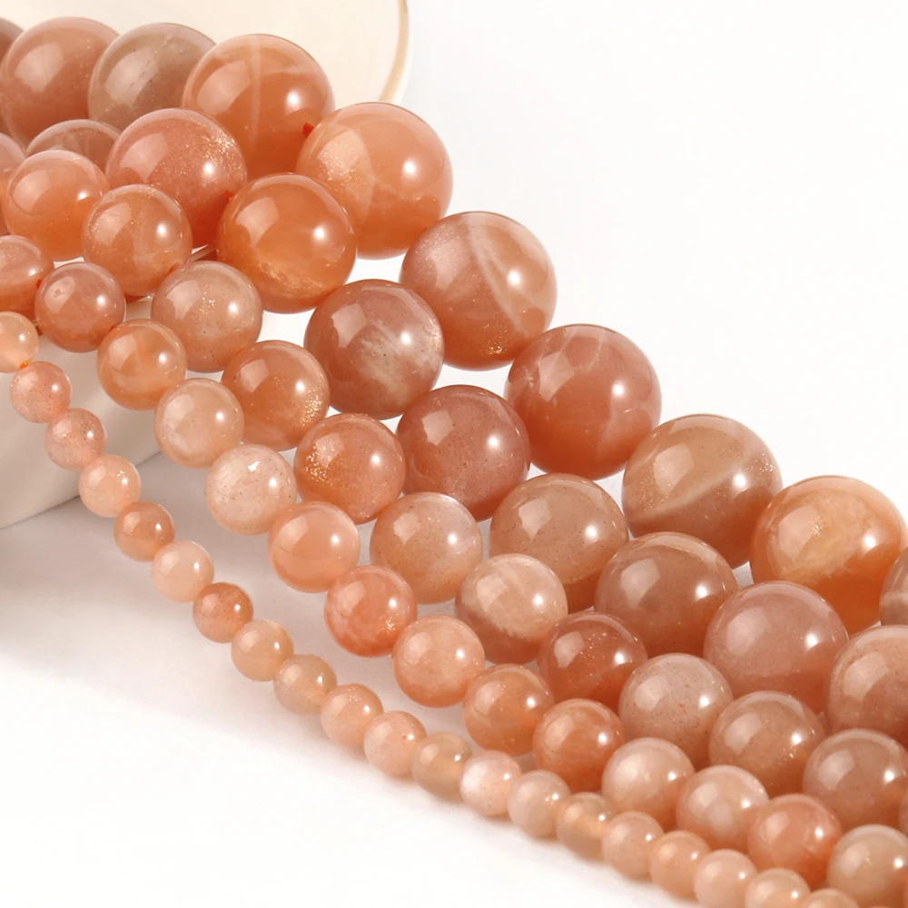 

A+ Quality Natural Sunstone Quartz Peach Round Loose Beads 7.5" Strand 6 8 10 MM Pick Size For Jewelry Making Bracelet