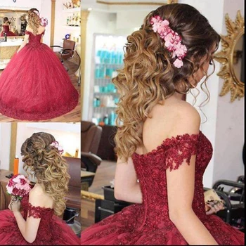 2020 New Burgundy Ball Gown Prom Dress Off Shoulder vestido 15 anos Tulle Lace Quinceanera Dresses Lace-Up vestidos de 15 años
2020 New Burgundy Ball Gown Prom Dress Off Shoulder vestido 15 anos Tulle Lace Quinceanera Dresses Lace-Up vestidos de 15 años