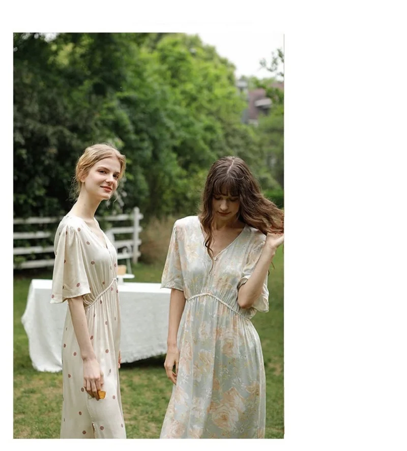 Hanxiuju Summer V- Neck Short Sleeve Nightgowns For Women Soft Viscose Polka Dot Nightwear Ladies Elegant Dress Autumn Spring 4 H1d4a5061eec84480b6e4ce466fb98973s
