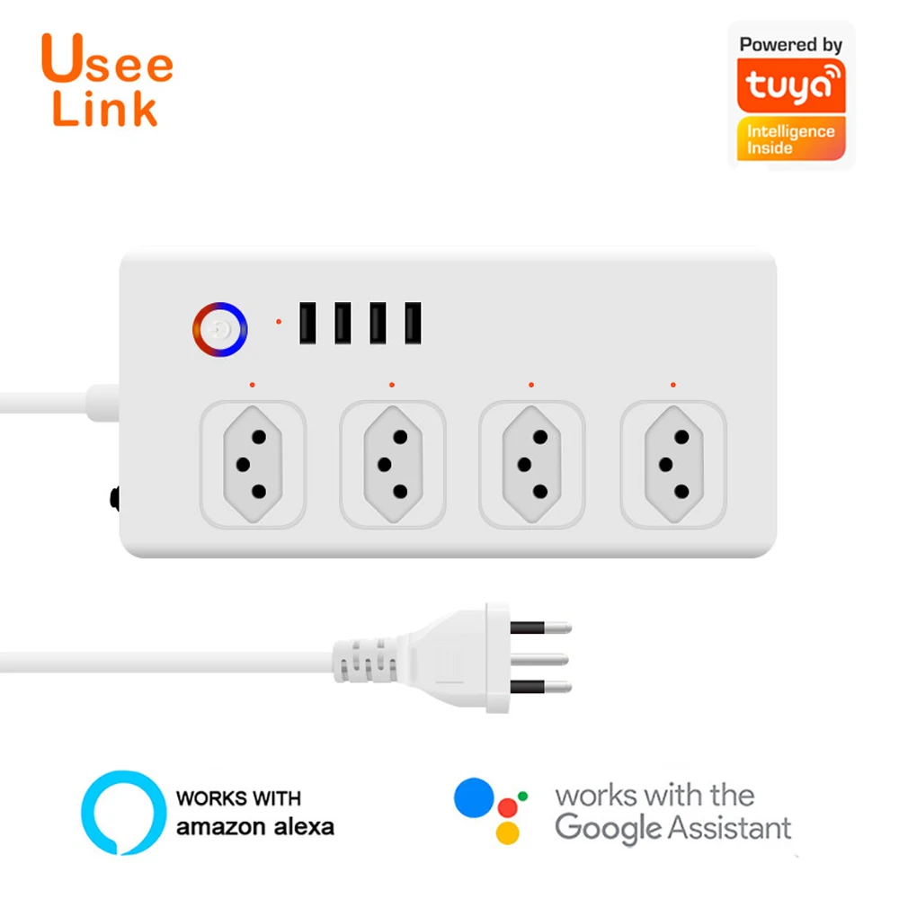 WiFi Smart Power Strip Brazil plug,UseeLink Smart Power Bar Multiple Outlet Extension Cord with 4 USB and 4 AC Plugs by Tuya
WiFi Smart Power Strip Brazil plug,UseeLink Smart Power Bar Multiple Outlet Extension Cord with 4 USB and 4 AC Plugs by Tuya