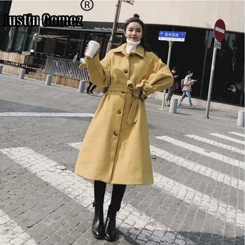 Elegant Woman Coats Hepburn Solid Color Single-breasted Work Office Outerwear Split Woolen Overcoat With Belt Women's Coat Warm
Elegant Woman Coats Hepburn Solid Color Single-breasted Work Office Outerwear Split Woolen Overcoat With Belt Women's Coat Warm