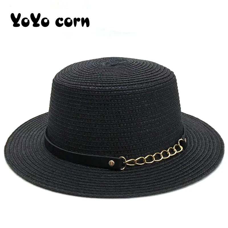 New Sun Hat Ladies shade Black belt gold chain Summer Beach Hats Female Casual Panama caps Lady Brand Women Flat brim Straw cap
New Sun Hat Ladies shade Black belt gold chain Summer Beach Hats Female Casual Panama caps Lady Brand Women Flat brim Straw cap