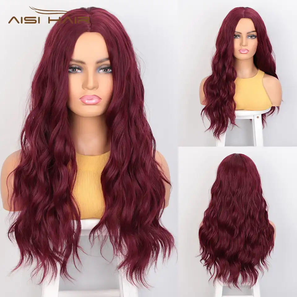 I S A Wig Synthetic Red Black Dark Brown And Ombre Blonde Wigs Long Water Wave Cosplay Wigs For Women Middle Part Nature Hair