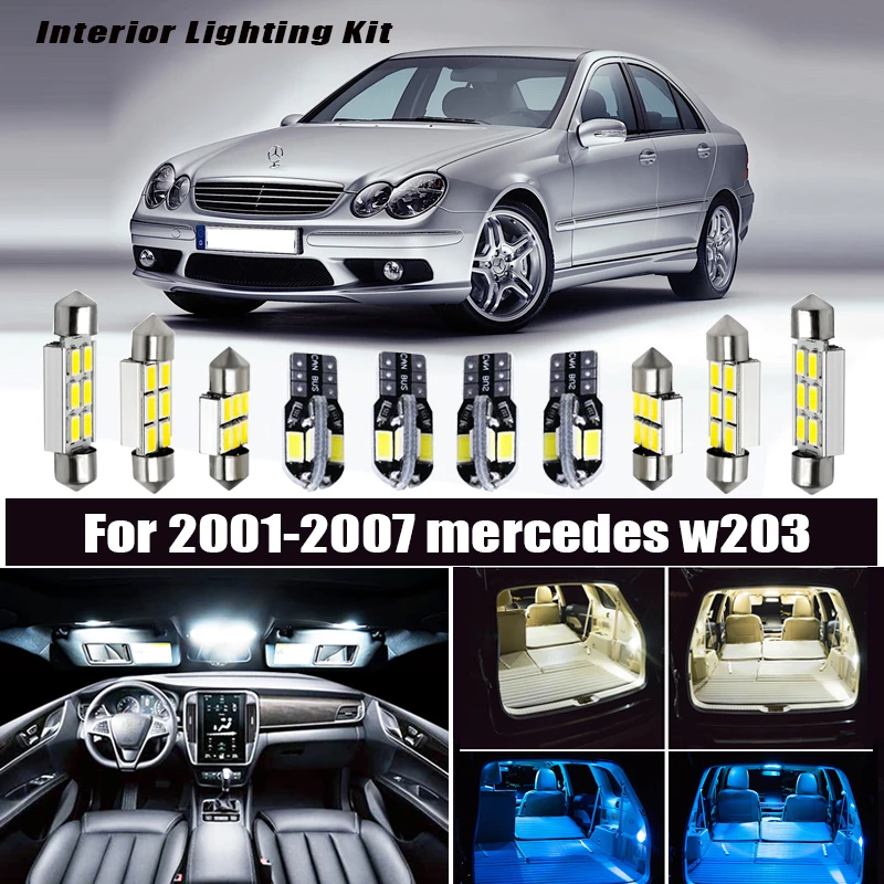 11pcs/set LED Interior Light Canbus T10 Festoon Lights Accessories Dome Reading Map Door Lamp Fit for 2001-2007 mercedes w203 | Автомобили