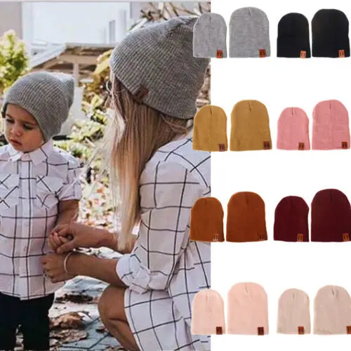 

Family Matching Hats Newborn Toddle Kids 6M-4T Hat Baby Boy Girl Winter Warm Knit Beanie Adult Womens Mens Casual Cap