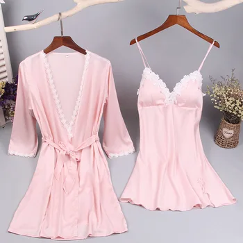 spring summer silk women's dress + bathrobe two pieces sleep set luxury sexy female sleepwear silk night dress robe
spring summer silk women's dress + bathrobe two pieces sleep set luxury sexy female sleepwear silk night dress robe