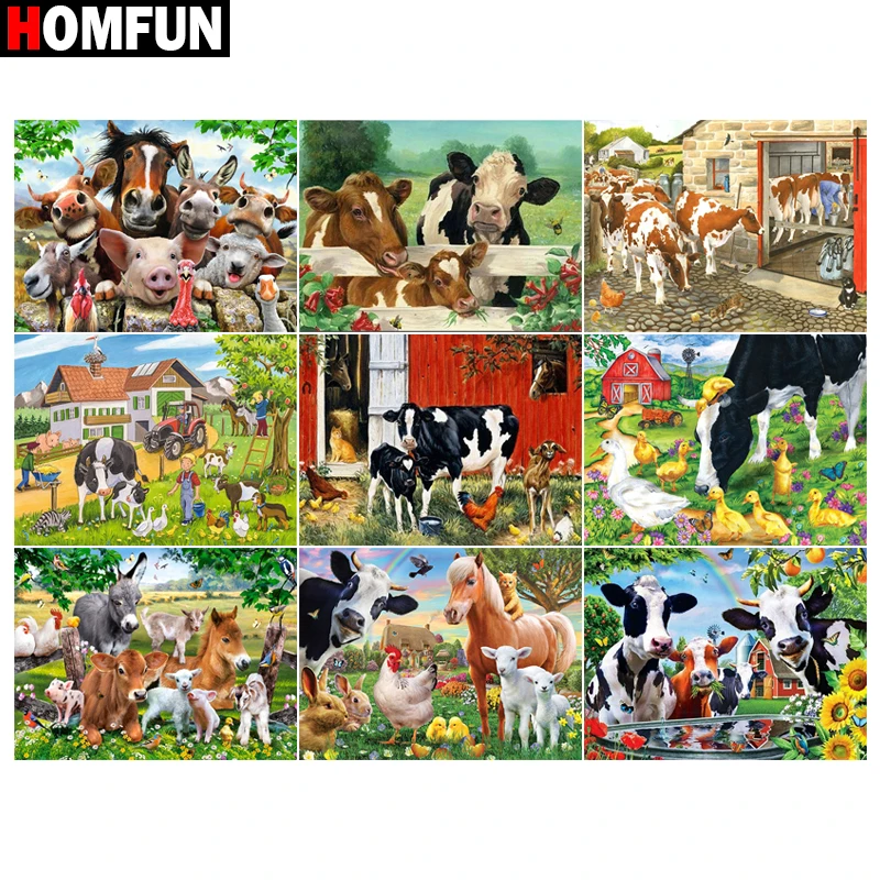 Картина HOMFUN с алмазной вышивкой бычья Ферма животное алмазная живопись полный