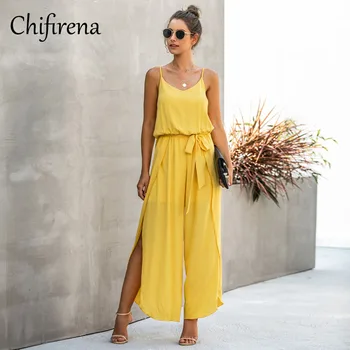 Chifirena Elegant Casual Jumpsuit Spaghetti Strap Belt Wide Leg Long Playsuit Split Backless Rompers V-neck Overalls for Women
Chifirena Elegant Casual Jumpsuit Spaghetti Strap Belt Wide Leg Long Playsuit Split Backless Rompers V-neck Overalls for Women