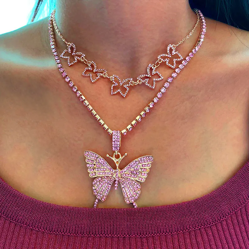 

Женское ожерелье с подвеской-бабочкой, колье в стиле панк с кристаллами, украшение для вечевечерние 2020