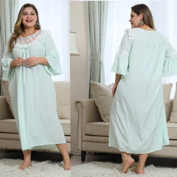 2019 Solid Color Patchwork Lace Round Neck Three Quarter Sleeve Dress Large Dress Light Green Home Clothes Nightgowns
2019 Solid Color Patchwork Lace Round Neck Three Quarter Sleeve Dress Large Dress Light Green Home Clothes Nightgowns