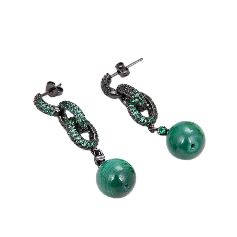 GG Jewelry Natural Genuine Round Green Malachite Green CZ Pave Gunmetal Color Plated Loop Stud Earrings Luxulry For Women
GG Jewelry Natural Genuine Round Green Malachite Green CZ Pave Gunmetal Color Plated Loop Stud Earrings Luxulry For Women