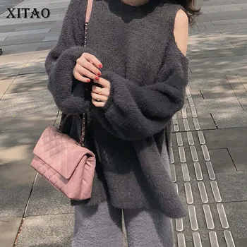 XITAO Off Shoulder Sweater Knitted Pullover Pleated Irregular Patchwork 2019 Autumn Winter Small Fresh Casual Sweater GCC2433 
XITAO Off Shoulder Sweater Knitted Pullover Pleated Irregular Patchwork 2019 Autumn Winter Small Fresh Casual Sweater GCC2433