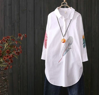 100% Cotton 2020 Spring New Women Feather Embroidery White Long Shirts Blouses Casual Loose Tops Office Shirts Plus Size 
100% Cotton 2020 Spring New Women Feather Embroidery White Long Shirts Blouses Casual Loose Tops Office Shirts Plus Size