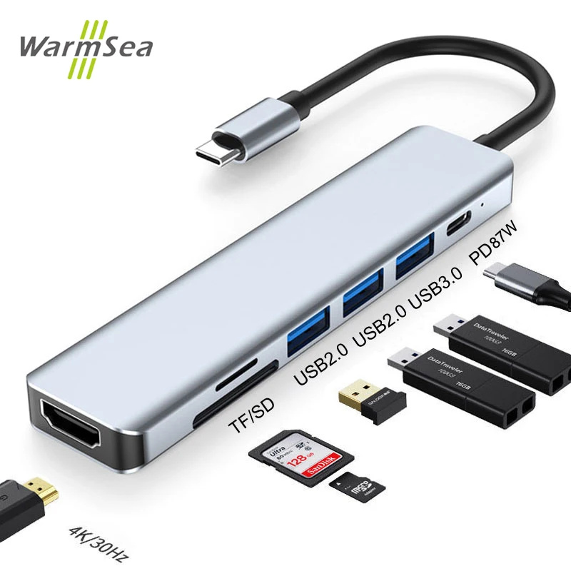 Док-станция USB Type-C разветвитель на HDMI 4K Thunderbolt 3 адаптер для ноутбука с PD SD TF RJ45 Macbook