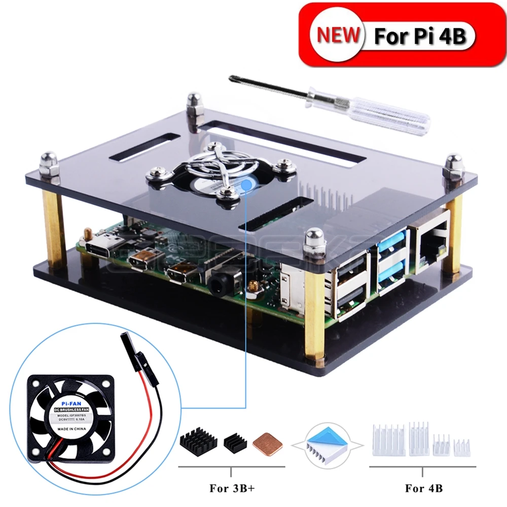 GeeekPi Clear/Dark Brown Acrylic Case for Raspberry Pi 4 Model B, Case with Cooling Fan for Raspberry Pi 4B / 3B+ / 3B /2B Board
GeeekPi Clear/Dark Brown Acrylic Case for Raspberry Pi 4 Model B, Case with Cooling Fan for Raspberry Pi 4B / 3B+ / 3B /2B Board