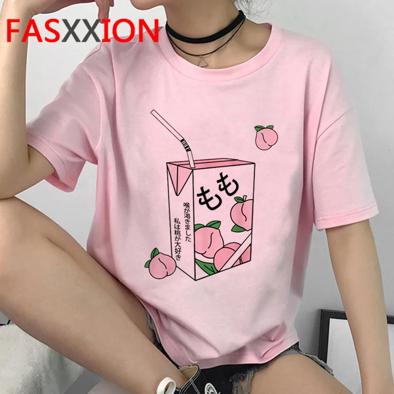 Kawaii персиковая Футболка Harajuku Женская Ullzang Peachy маленькая Свежая футболка
