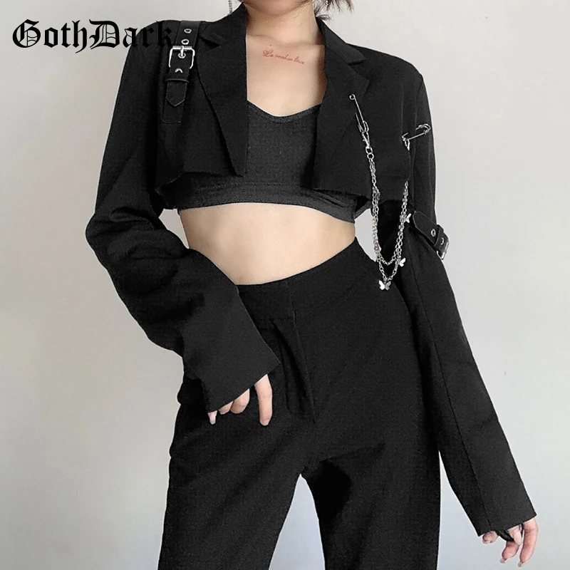 Goth Dark Streetwear Black Gothic Jackets Punk With Chain Grunge Style Autumn Short Coats Long Sleeve Slim Women Crop Jacket
Goth Dark Streetwear Black Gothic Jackets Punk With Chain Grunge Style Autumn Short Coats Long Sleeve Slim Women Crop Jacket
