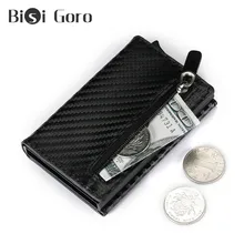 BISI GORO Carbon Fiber Coin torebka styl angielski etui na karty kredytowe aluminiowe pudełko magnes Slim portfel na karty RFID kartka trójwymiarowa(China)