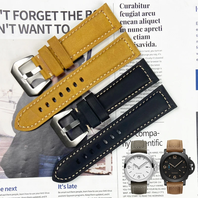 22mm 24mm 26mm Luxury Brand Watchband Retro Vintage Italy Calf Horse Leather for Panerai Strap Watch Band Men Strap Bracelets
22mm 24mm 26mm Luxury Brand Watchband Retro Vintage Italy Calf Horse Leather for Panerai Strap Watch Band Men Strap Bracelets
