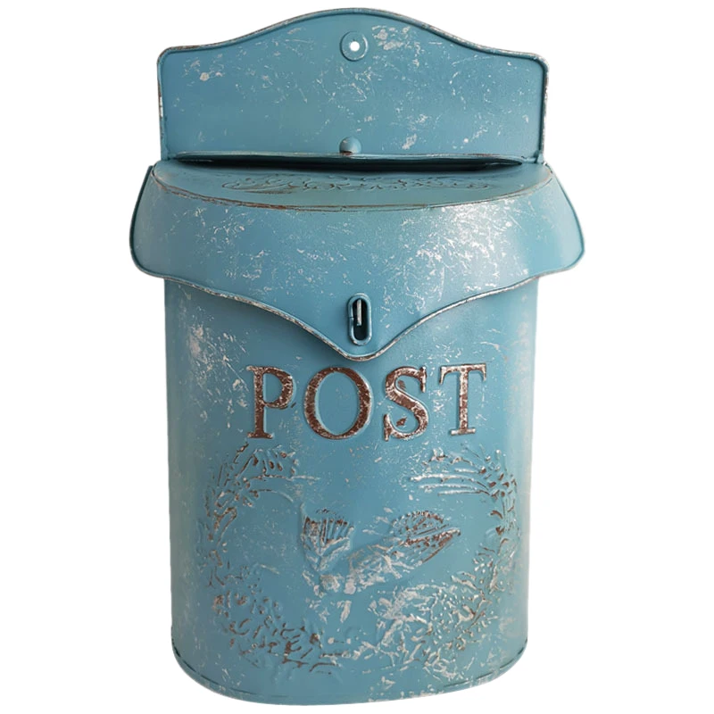 European Style Iron Retro Mailbox Blue Mailbox