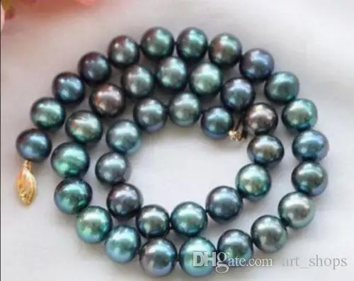 

New 9-10mm PEACOCK BLACK ROUND Freshwater cultured PEARL NECKLACE