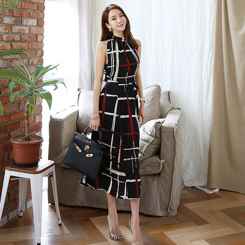 Hot Models 2019 Summer New Style Elegant Halter Waist Hugging Sleeveless Plaid Mid-length Dress Women's
Hot Models 2019 Summer New Style Elegant Halter Waist Hugging Sleeveless Plaid Mid-length Dress Women's