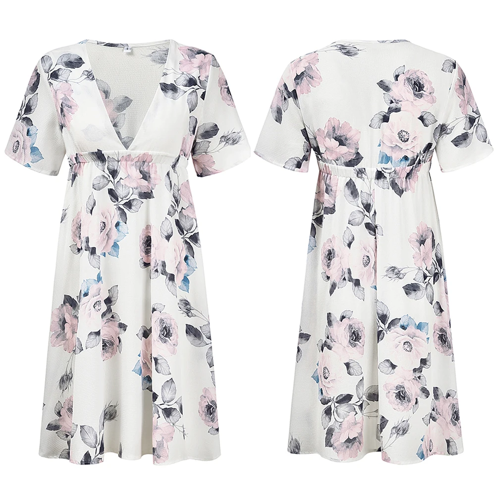 Floral Prints Causal Fashion Short Sleeve Summer Large Swing Holiday Women Dress Gift Maternity Pregnant Slim Waist V Neck
Floral Prints Causal Fashion Short Sleeve Summer Large Swing Holiday Women Dress Gift Maternity Pregnant Slim Waist V Neck
