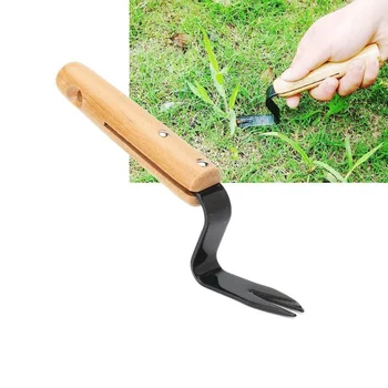 

Garden Courtyard Trimming Tools Gadgets Forked Head Hand Weeder Puller Patio Carbon Steel Wood Handle Garden Remove Weed Shovel.