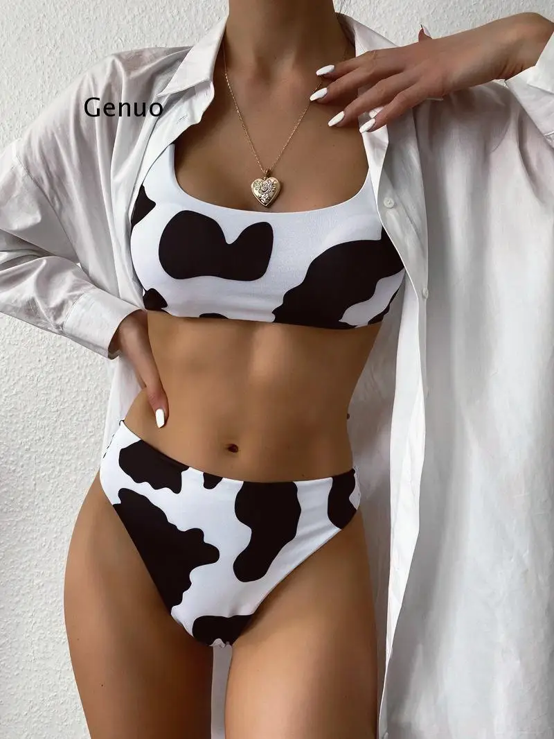 

Hot Bikinis Sexy Cow Print Bikini Set Women Cut Out Push Up Swimsuit Brazilian Summer Bathing Suit High Waist Swimwear