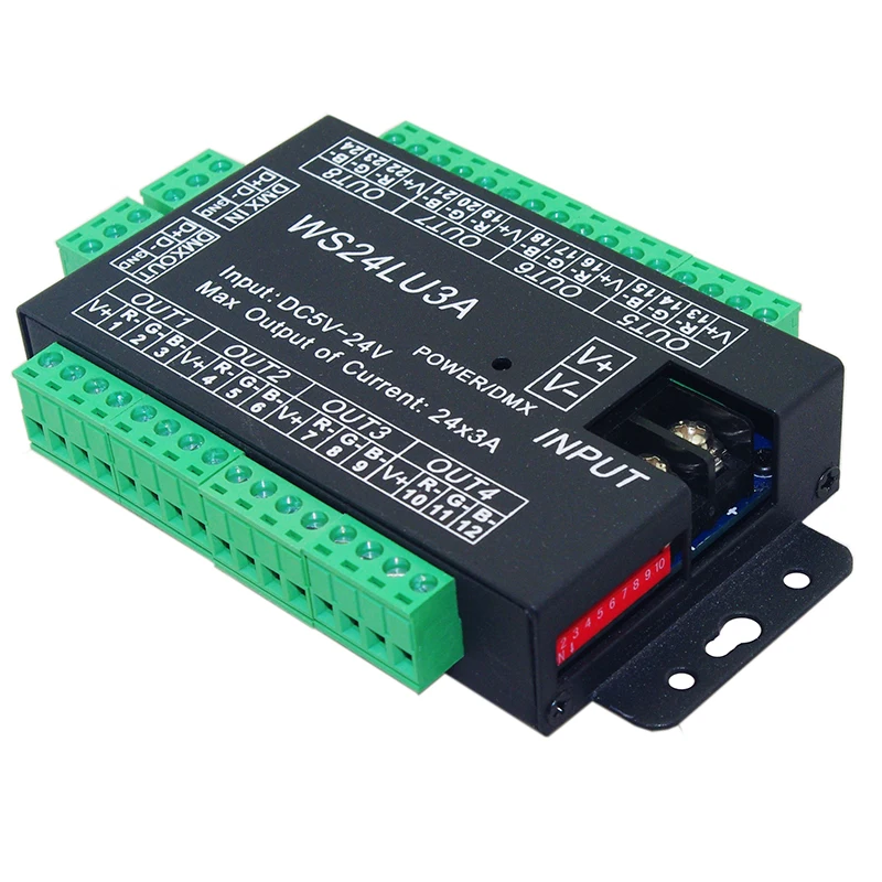 Easy 24CH DMX512 Decoder DC5V-24V 24 channel 8 group 1A each channel max 3A max72A Iron Case LED Dimmer Controller
Easy 24CH DMX512 Decoder DC5V-24V 24 channel 8 group 1A each channel max 3A max72A Iron Case LED Dimmer Controller