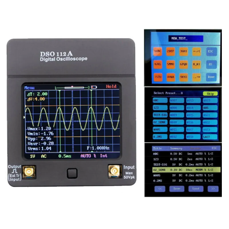 DSO112A Digital Oscilloscope Portable Handheld TFT Multimeter Tester 2MHz 5Msps 2.7 * 3.1 * 0.7in Durable Power Tools Parts
DSO112A Digital Oscilloscope Portable Handheld TFT Multimeter Tester 2MHz 5Msps 2.7 * 3.1 * 0.7in Durable Power Tools Parts