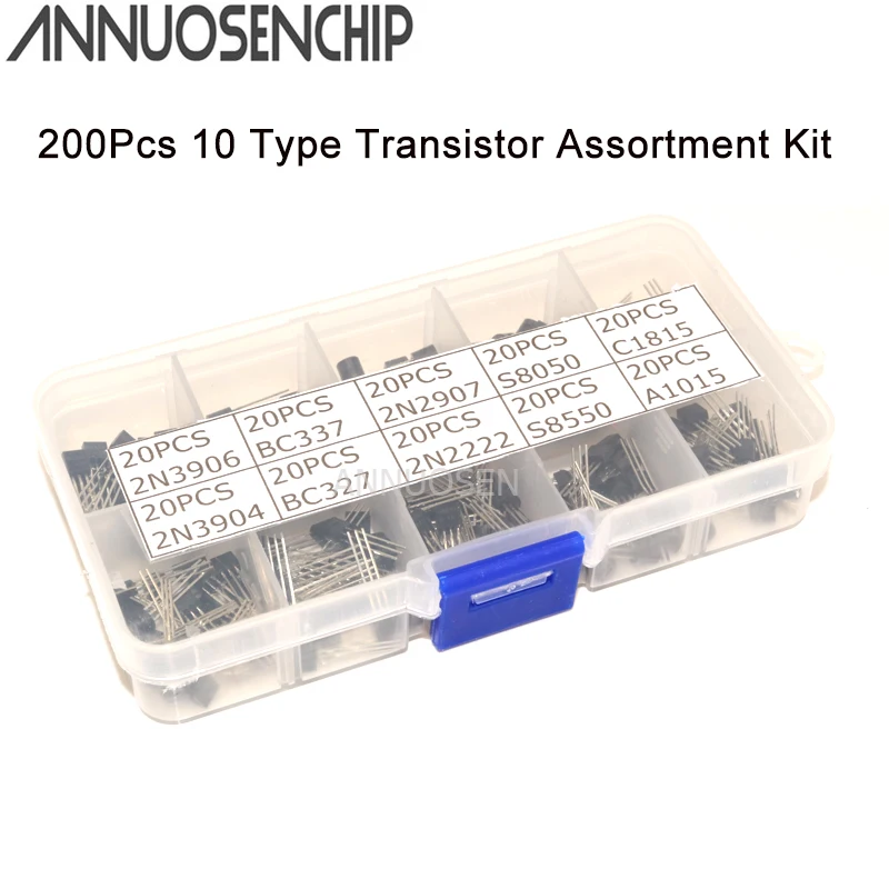 200Pcs 10 Type Transistor Assortment Kit BC337 BC327 2N2222 2N2907 2N3904 2N3906 S8050 S8550 A1015 C1815 Diy | Электронные