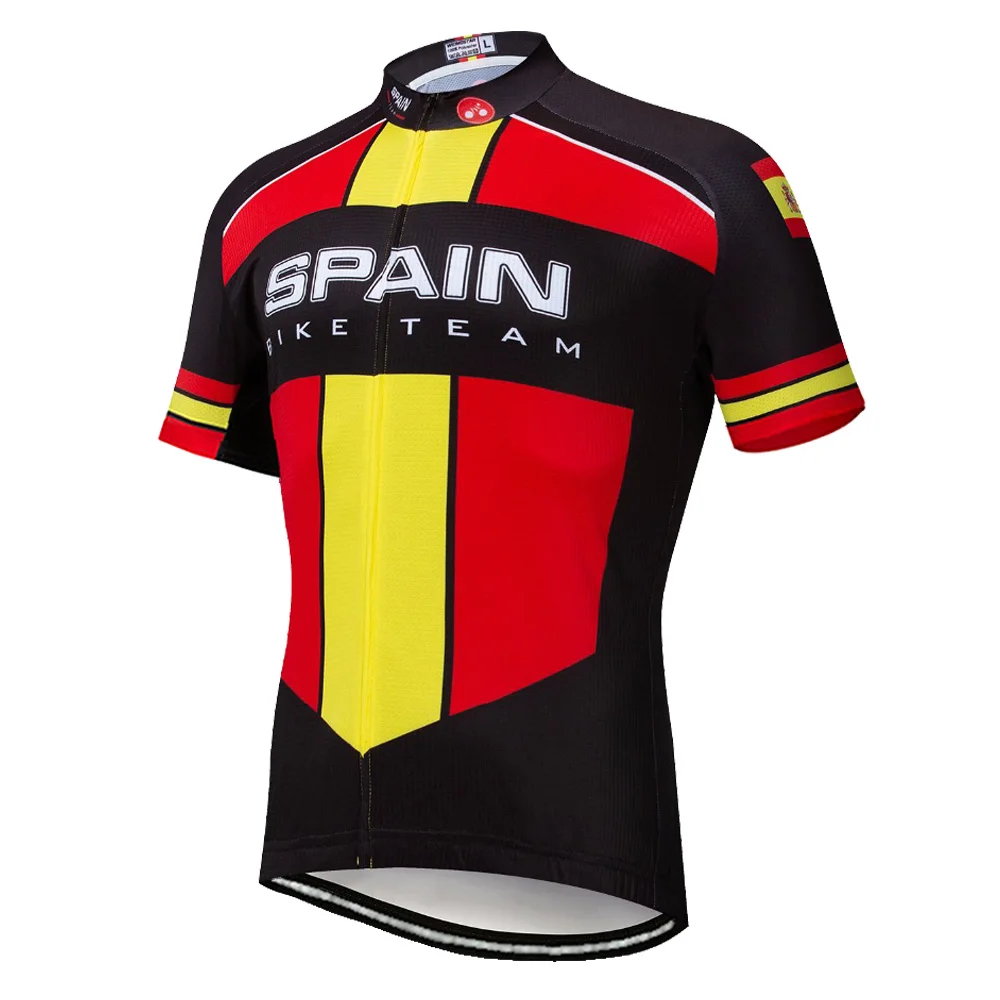 Team Spain Short Sleeve Cycling Jersey Bicycle Shirt Sports Bike Wear Clothing Bib Motocross Mountain Tech Fabric Quick Dry Top