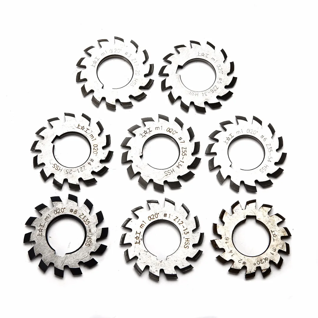 8Pcs M1 Involute Gear PA 20 Degree HSS Involute Gear Cutters Set #1-8 Assortment Kit For Milling Cutter Gear Cutting Tools
8Pcs M1 Involute Gear PA 20 Degree HSS Involute Gear Cutters Set #1-8 Assortment Kit For Milling Cutter Gear Cutting Tools