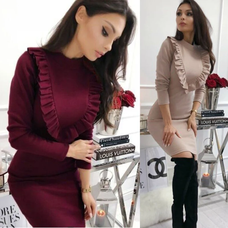 Ruffles Sheath Sexy Party Dress Ladies Slim Long Sleeve Autumn Winter Elegant Dresses Women Solid Fashion Casual Mini Dress 2020
Ruffles Sheath Sexy Party Dress Ladies Slim Long Sleeve Autumn Winter Elegant Dresses Women Solid Fashion Casual Mini Dress 2020