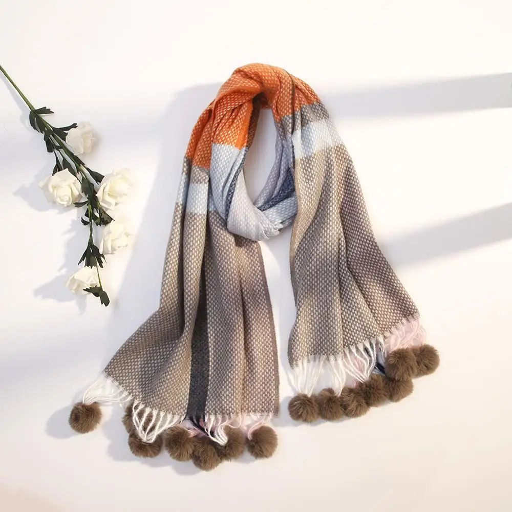 Бесплатная доставка 2019 Зимний зимний шерстяной кашемировый шарф с помпонами