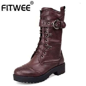 FITWEE Women Mid Calf Boots Fashion Brogue Casual Lace Up Winter Shoes Women Metal Buckle Flats Boots Keep Warm Size 34-43
FITWEE Women Mid Calf Boots Fashion Brogue Casual Lace Up Winter Shoes Women Metal Buckle Flats Boots Keep Warm Size 34-43