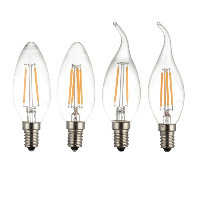 

C35 LED Candle Bulb E14 2W 4W 8W 12W AC 220V 240V Retro antique Glass Edison Lamp Vintage C35L Filament Light 360 Degree